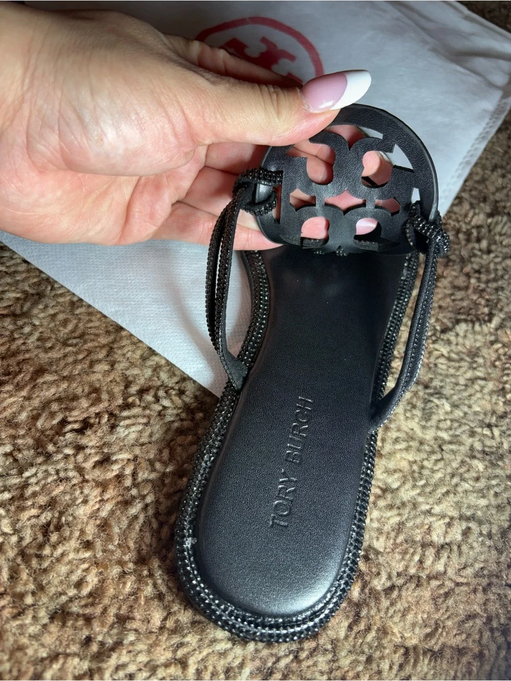 Tory Burch Black Miller Cutout Logo Thong Sandals